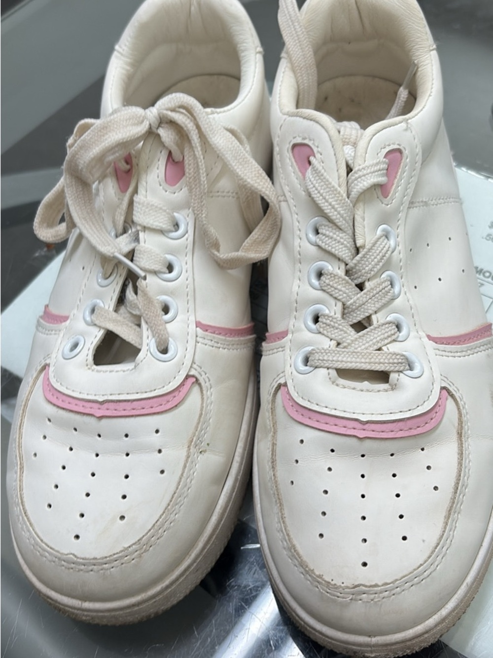 Kids White Sneakers with Pink Trim - Classic Lace-Up